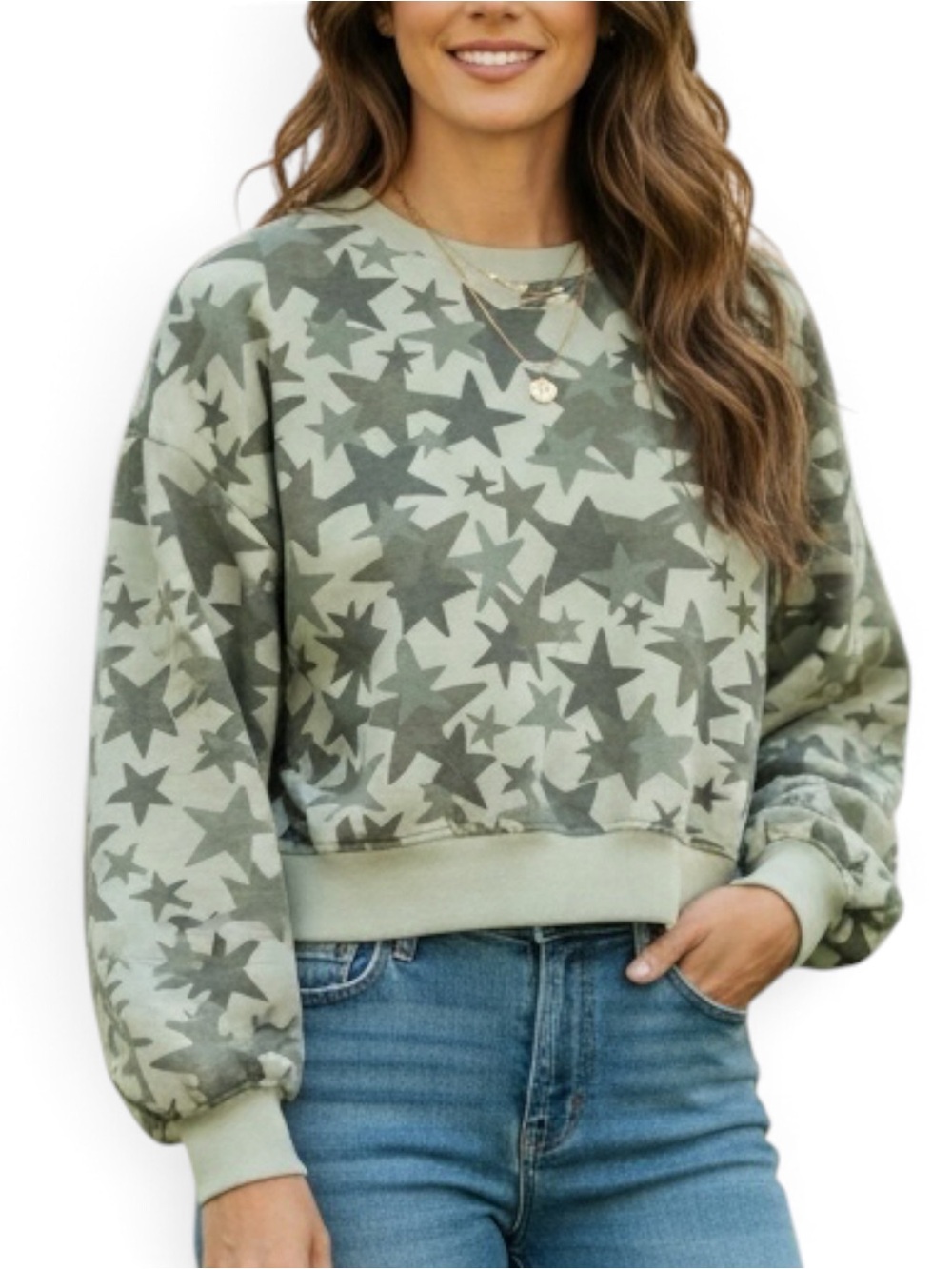 Vinyl Icons Star Print Cropped
Crewneck Sweatshirt